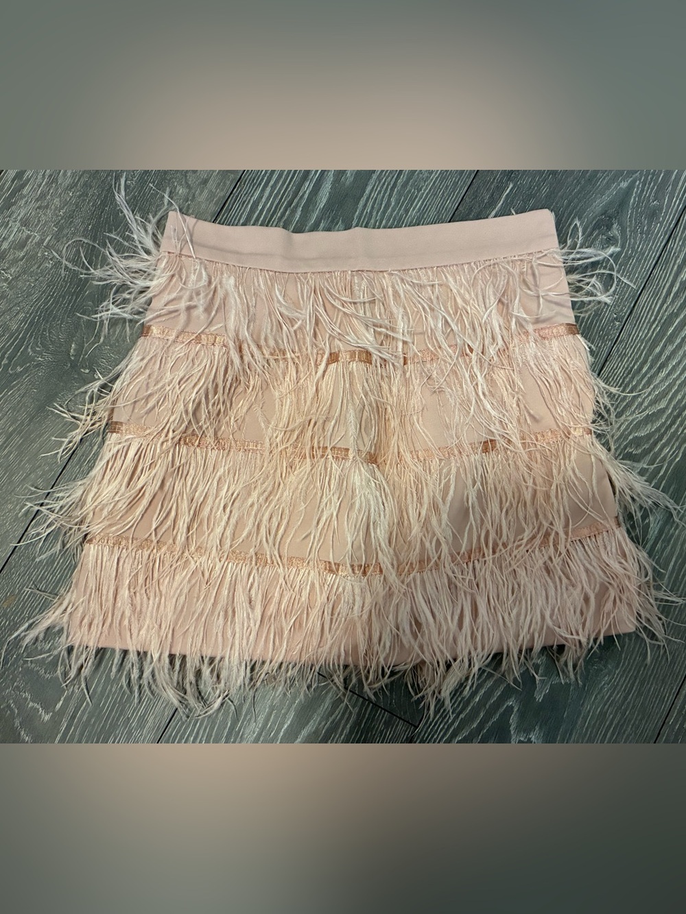 Women's Blush Feather Trim Mini Skirt